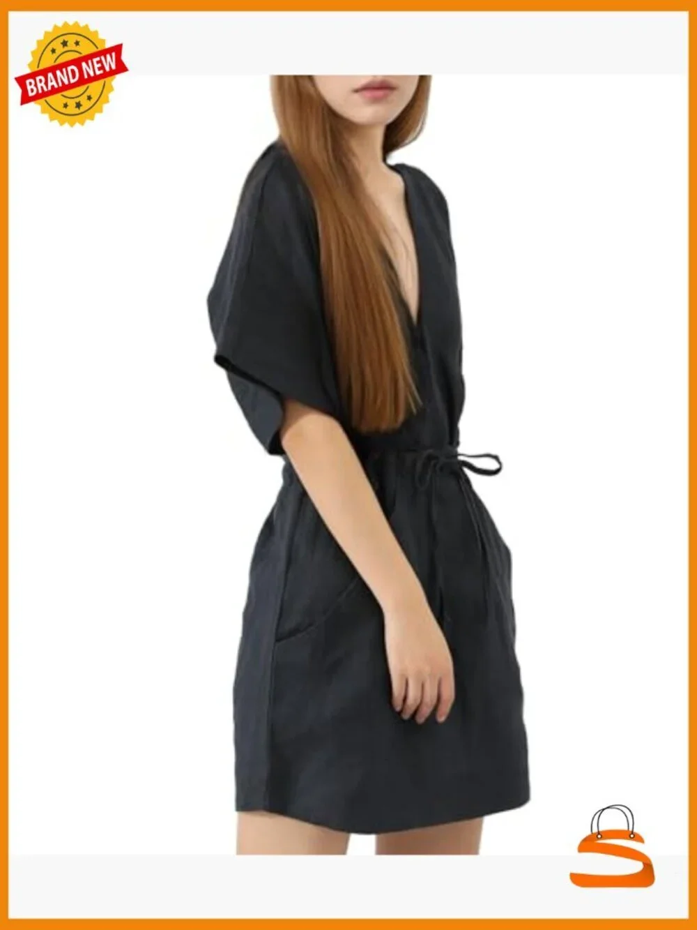 100% Linen Sleeveless V Neck Beach Cover Up Lounge Dress Robe